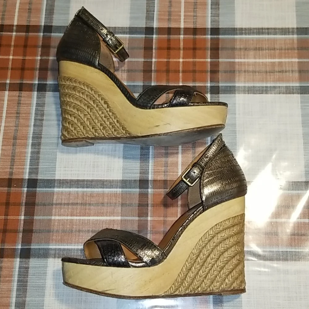 Lanvin Metallic Bronze Brown Espadrille Wedge Sandals